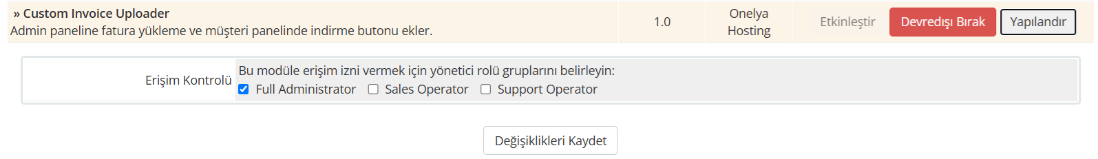 WHMCS Entegrasyon Görüntüsü